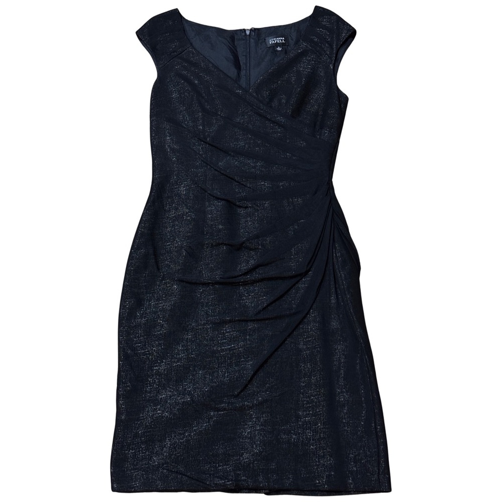 Adrianna Papell Black Ruched Sheath Midi Dress